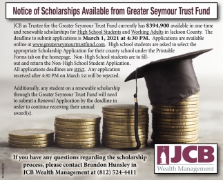 Notice Of Scholarships Available From Greater Seymour Trust Fund