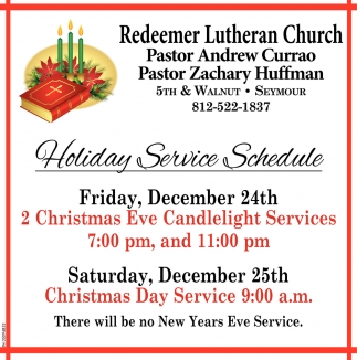 Holiday Service Schedule