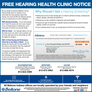FREE Hearing Health Clinic Notice