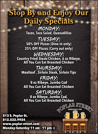 Stop By and Enjoy Our Daily Specials