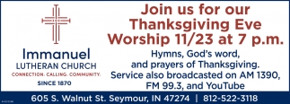 Join us For Our Thanksgiving Eve