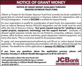 Notice Of Grant Money