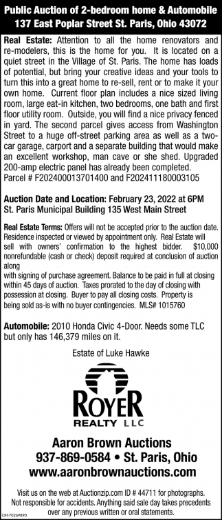 Public Auction of 2-Bedroom Home