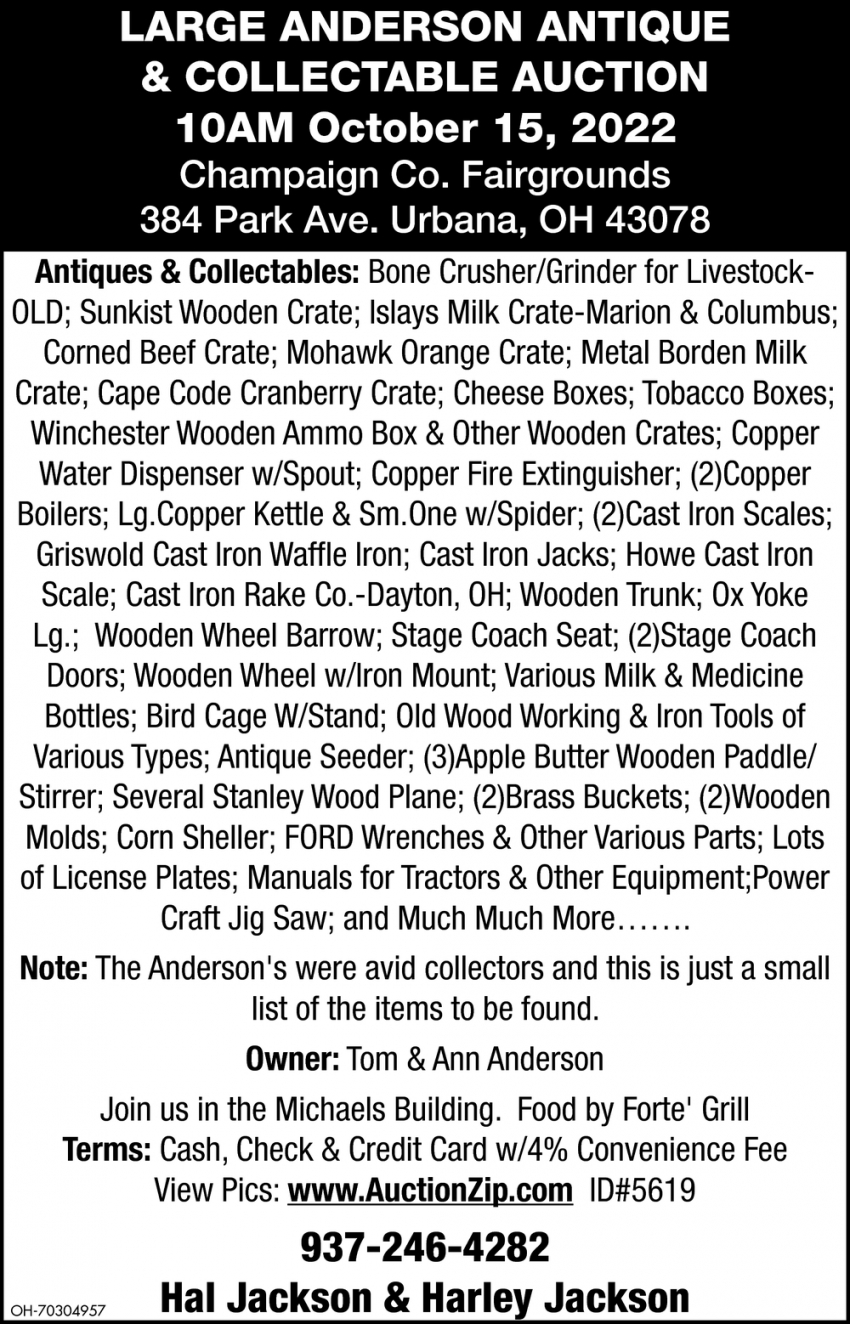 Large Anderson Antique & Collectable Auction