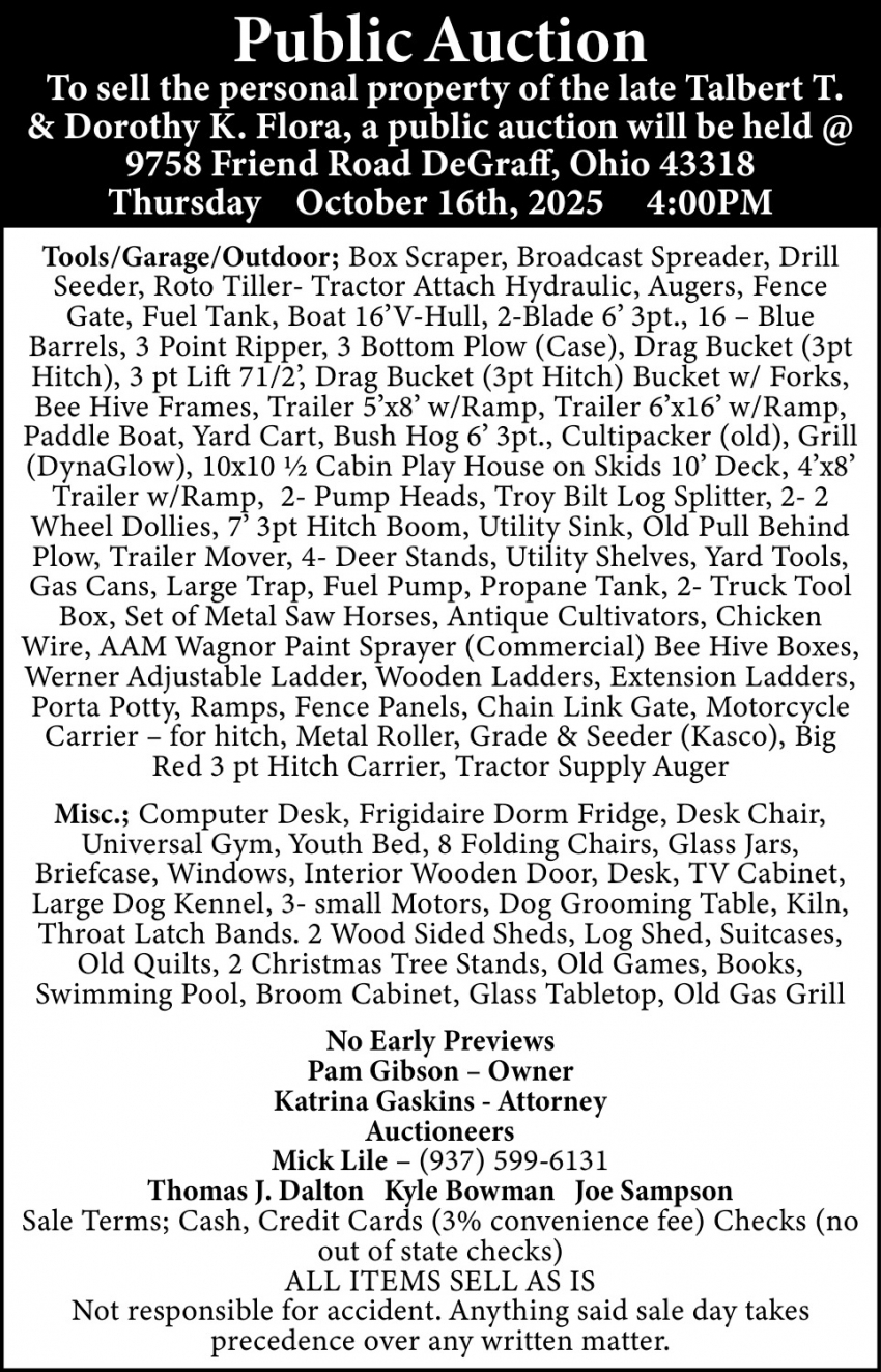 9758 Friend Rd - Degraff Public Auction