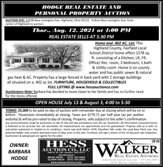 Hodge Real Estate And Personal Property Auction