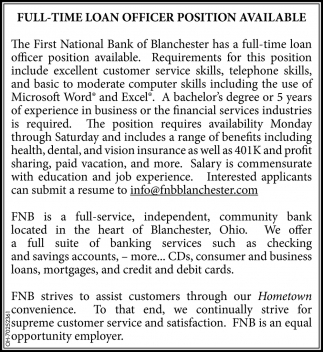 Full-Time Loan Officer Position Available