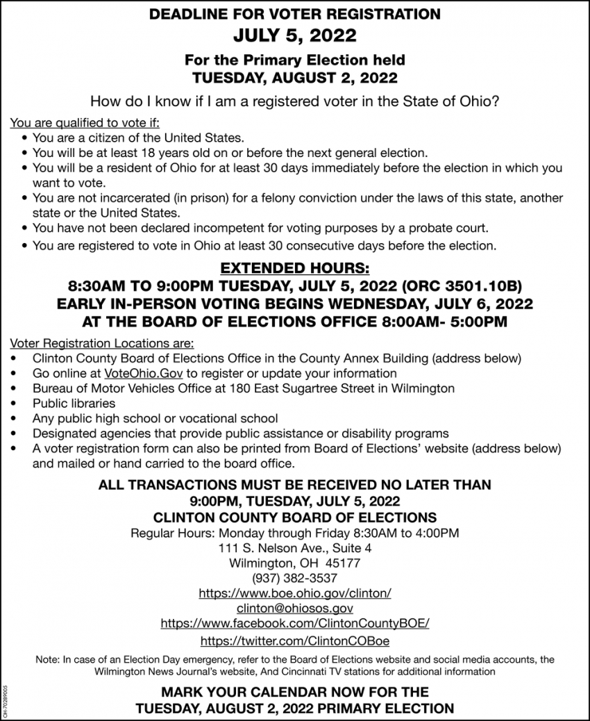 Deadline For Voters Registration