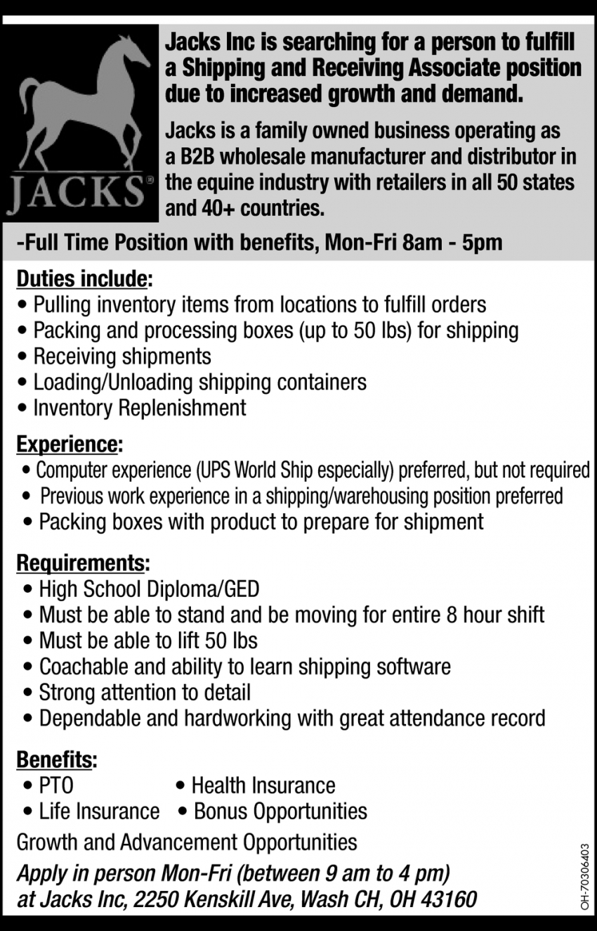 Shipping And Receiving Associate Position