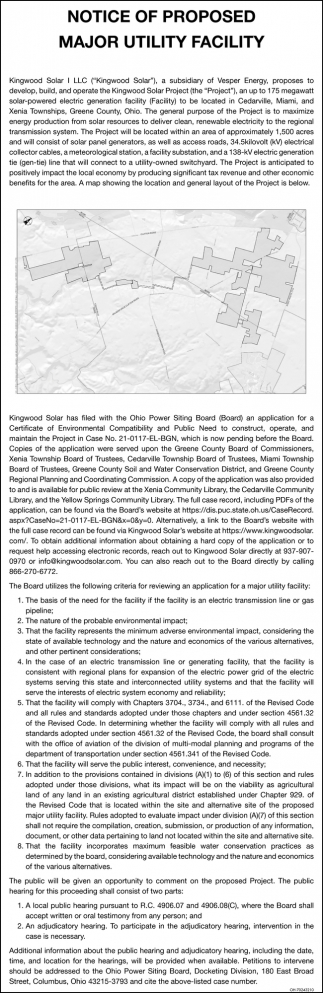 Notice of Proposed Major Facility