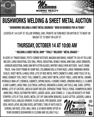 Bushworks Welding & Sheet Metal Auction
