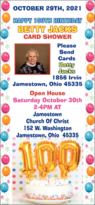 Happy 100th Birthday Betty Jacks Card Shower