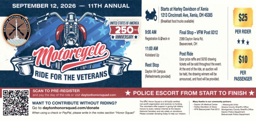 Motorcycle Ride for the Veterans (September 12, 2026)