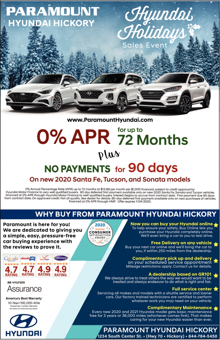 Hyundai Holidays Sales Event Paramount Hyundai Hickory