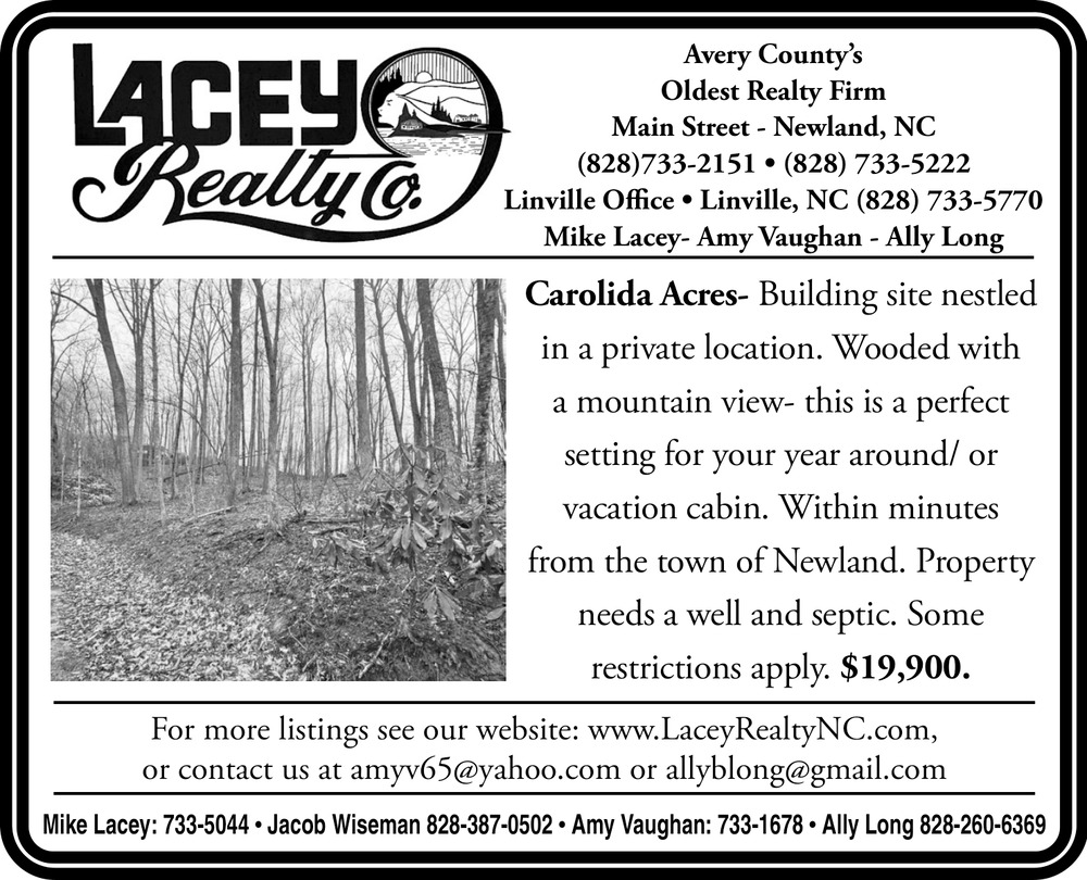 Avery County's Oldest Realty Firm, Lacey Realty Co, Linville, NC