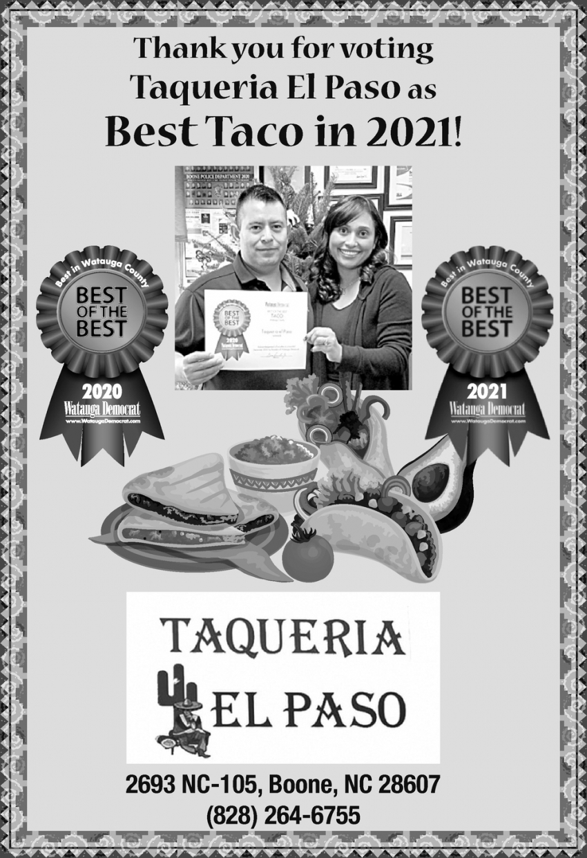 Thank You for Voting Taqueria El Paso as Best Taco in 2021!