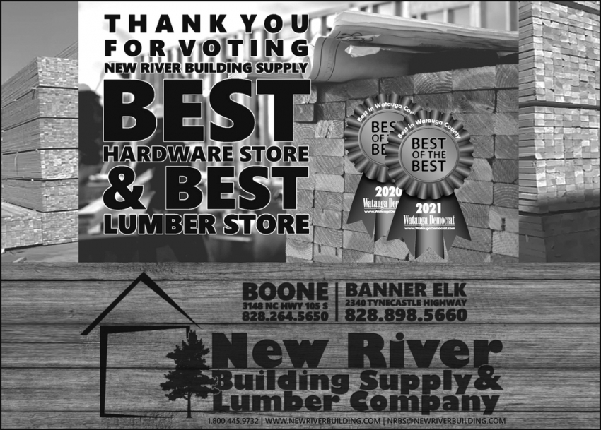 Thank You For Voting New River Building Supply BEst HArdware Store & Best Lumber Store