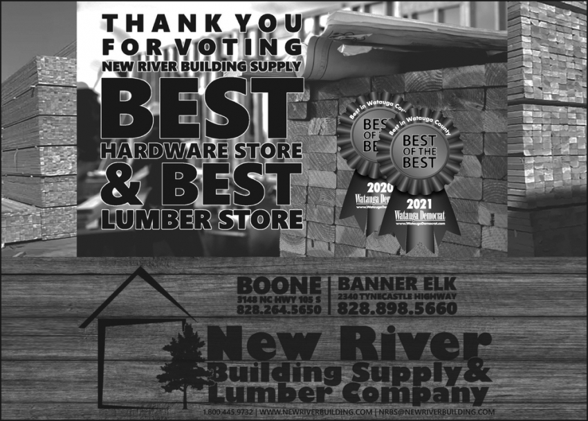 Thank You For Voting New River Building Supply BEst HArdware Store & Best Lumber Store