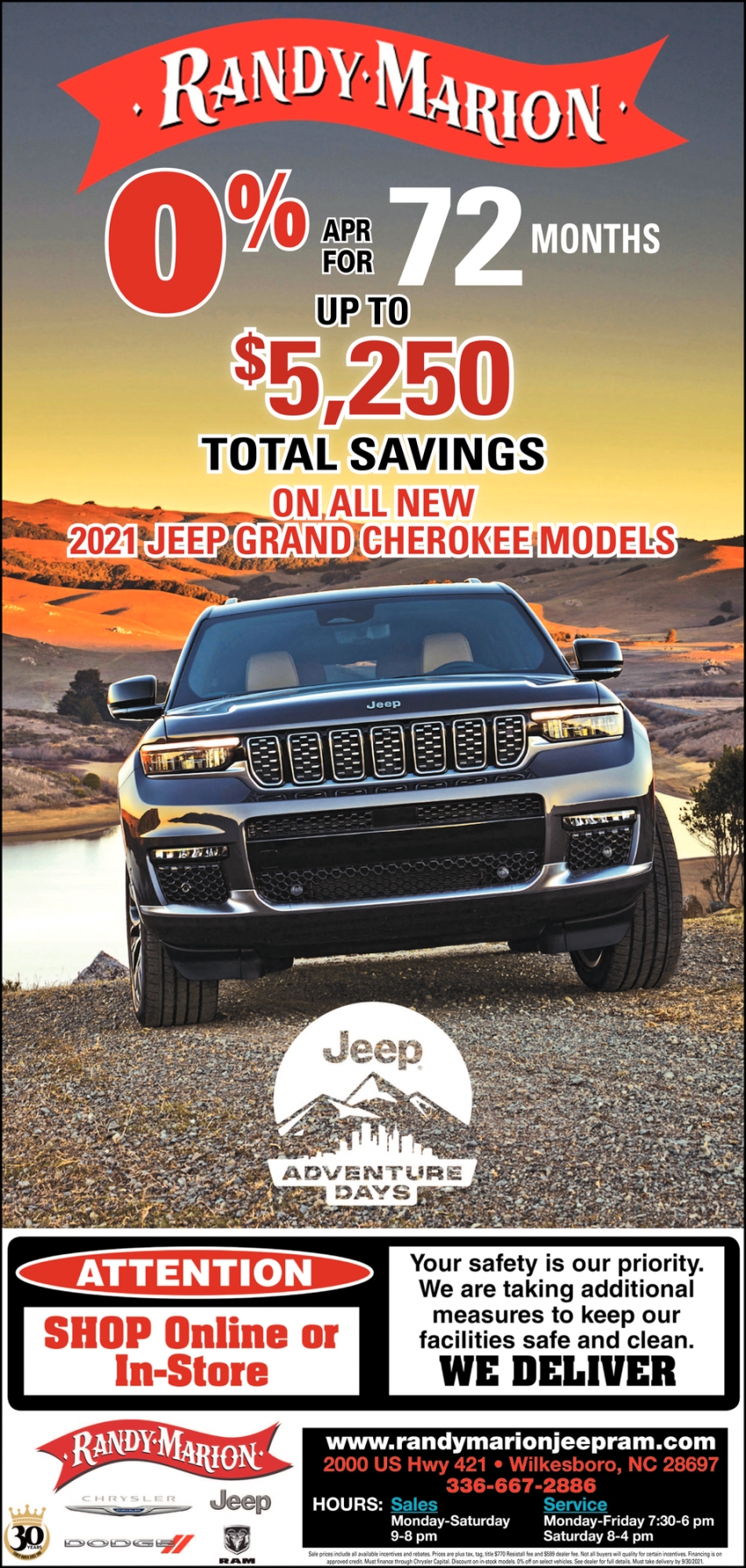 0% APR For 72 Months Up To $5,250 Total Savings On All New 2021 Jeep Grand Cherokee Models