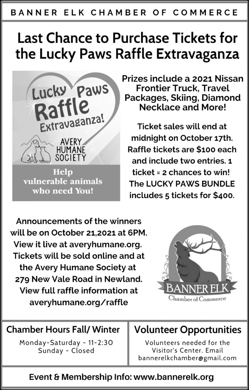 Last Chance to Purchase Tickets for the Lucky Paws Raffle Extravaganza