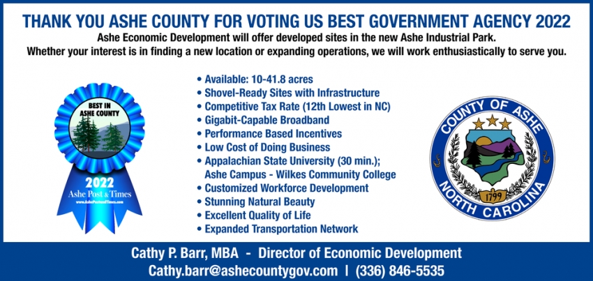 Thanks Ashe County For Voting Us