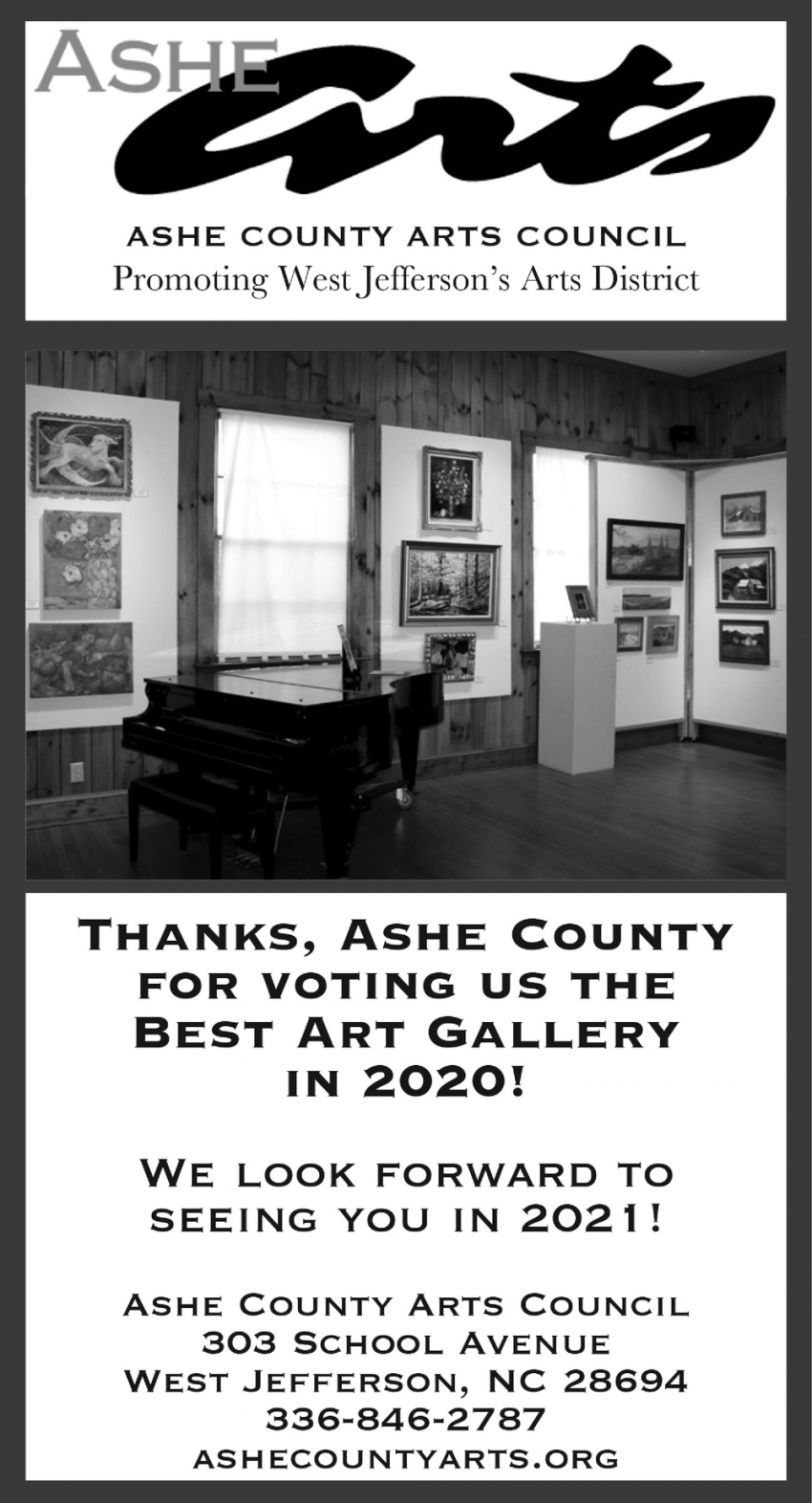 Thanks, Ashe County for Voting Us the Best Art Gallery in 2020!