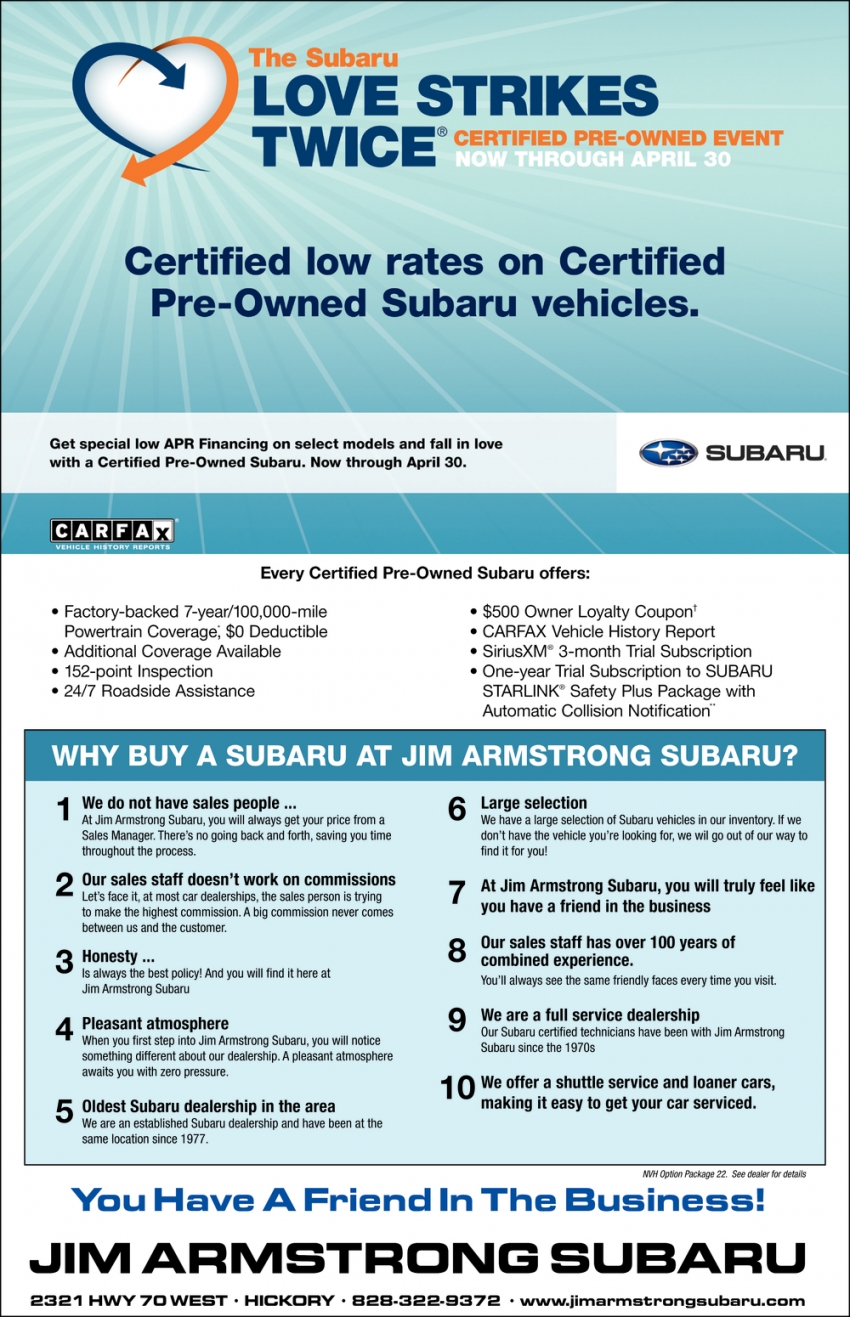 Certified Low Rates On Certified Pre-Owned Subaru Vehicles