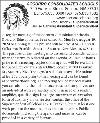 A Regular Meeting of the Socorro Consolidated Schools