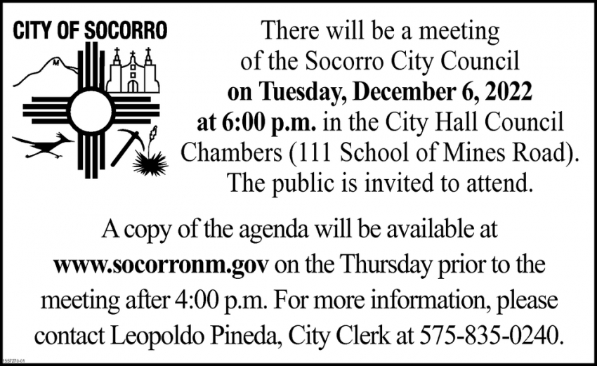 There Will Be A Meeting Of The Socorro City Council