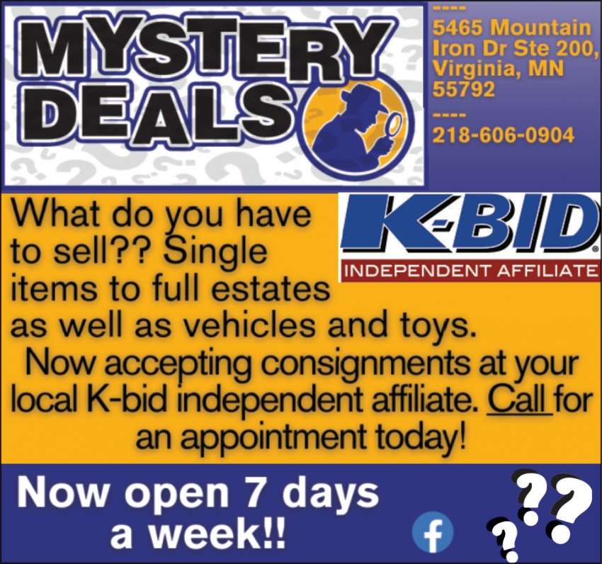 Now Open 7 Days a Week!!, Mystery Deals, Virginia, MN