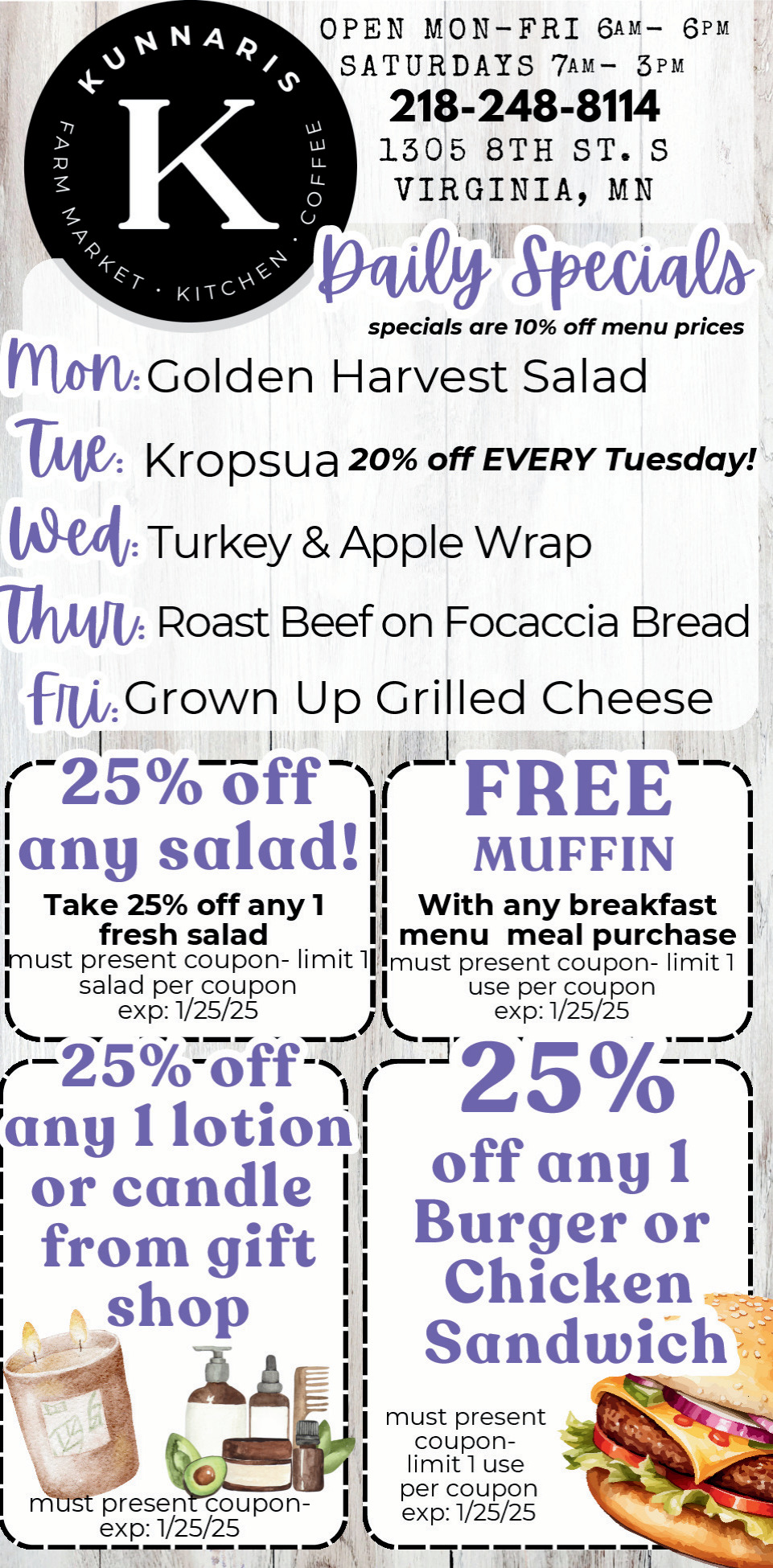 Daily Specials, Kunnari's Farm Market, Virginia, MN