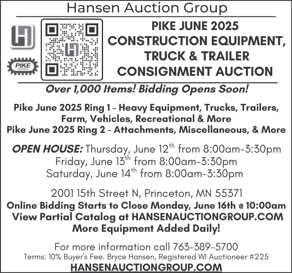 Construction Equipment Auction, Hansen Auction Group, Princeton, MN