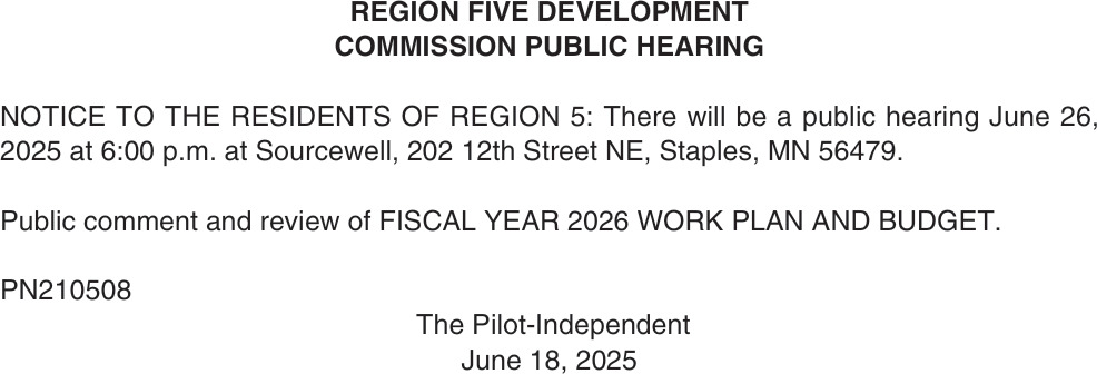 Region Five Development Comission Public Hearing, The Pilot-Independent, Walker, MN
