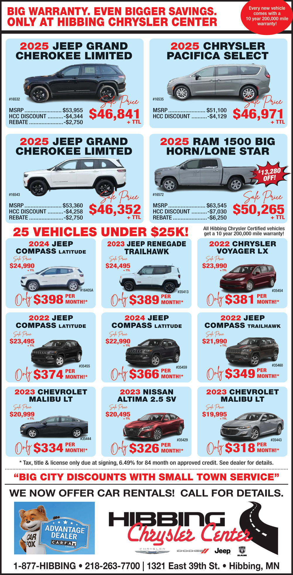 10 Year, 200.000 Mile Warranty Event Starts Now!, Hibbing Chrysler Center, Hibbing, MN