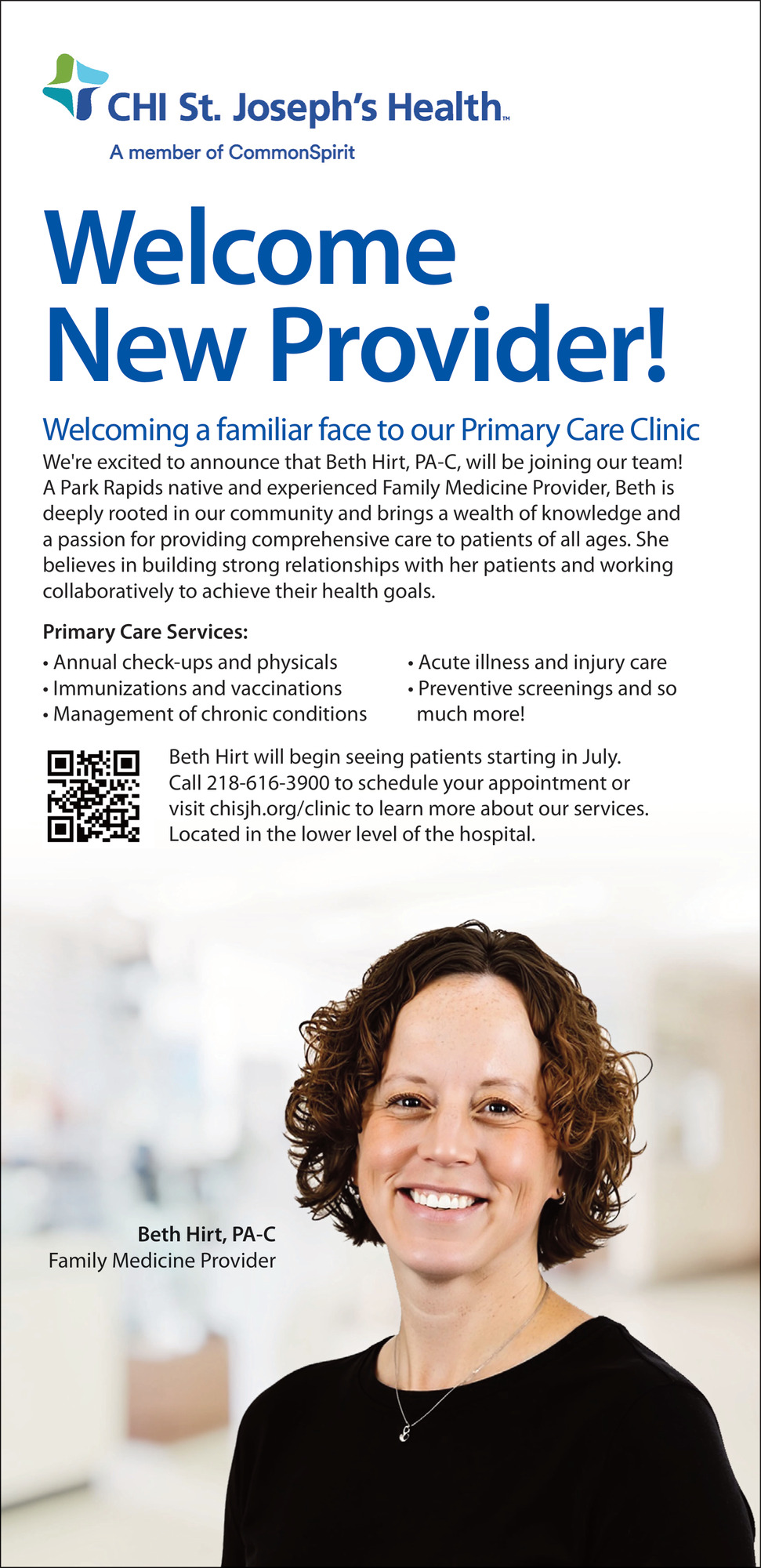 Welcome New Provider!, CHI St. Joseph's Health , Park Rapids, MN