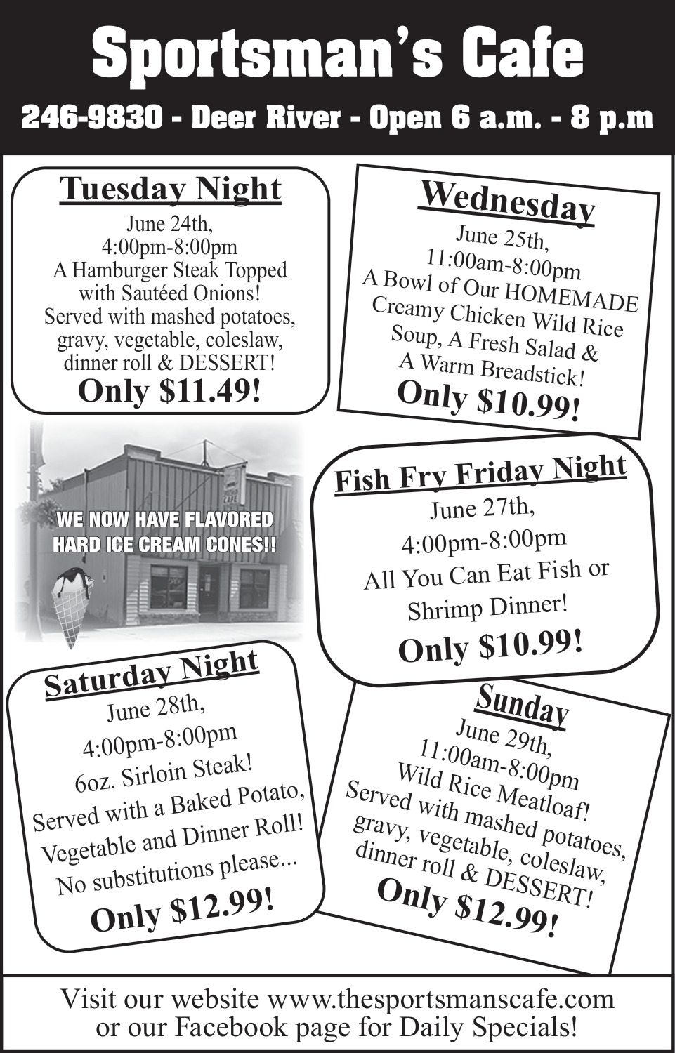 Daily Specials , Sportsman's Cafe, Deer River, MN