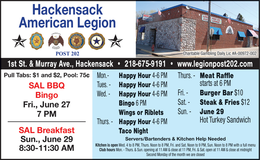 Sal BBQ Bingo, The Hackensack American Legion, Hackensack, MN