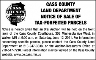 Land Department Notice Of Sale Of Tax-Forfeited Parcels