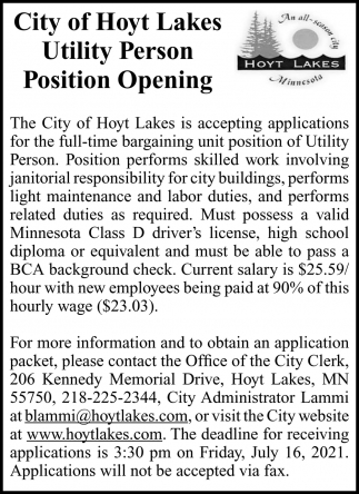 Utility Person Position Opening