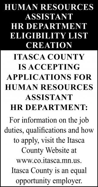 Human Resources Assistant HR Department Eligibility List Creation