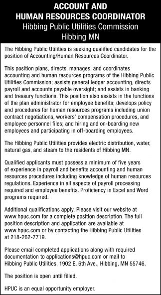 Account And Human Resources Coordinator