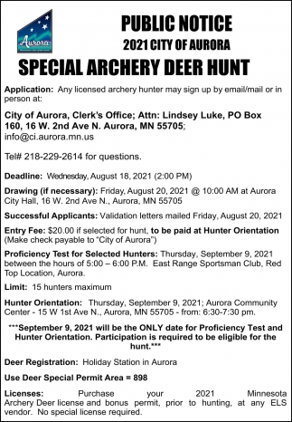 Public Notice 2021 City Of Aurora Special Archery Deer Hunt