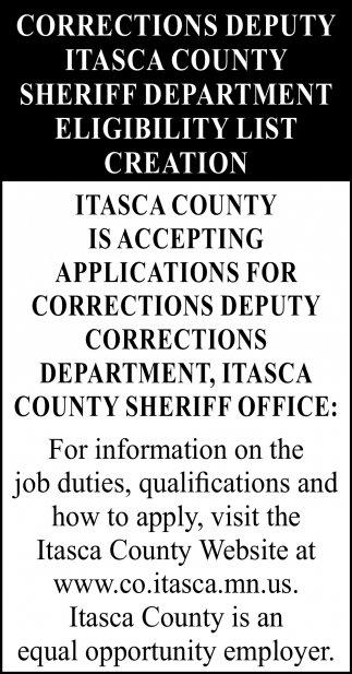 Corrections Deputy Itasca County Sheriff Department Eligibility List Creation