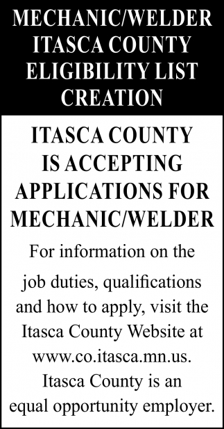Mechanic/Welder Itasca County Eligibility List Creation