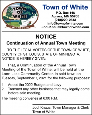 Notice Continuation Of Annual Town Meeting