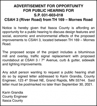 Advertisement For Opportunity For Public Hearing