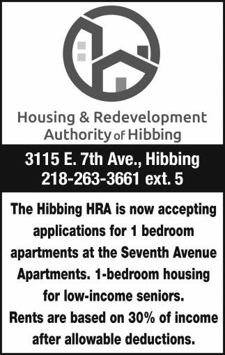 The Hibbing HRA Is Now Accepting Applications For 1 Bedroom Apartments At The Seventh Avenue Apartments.