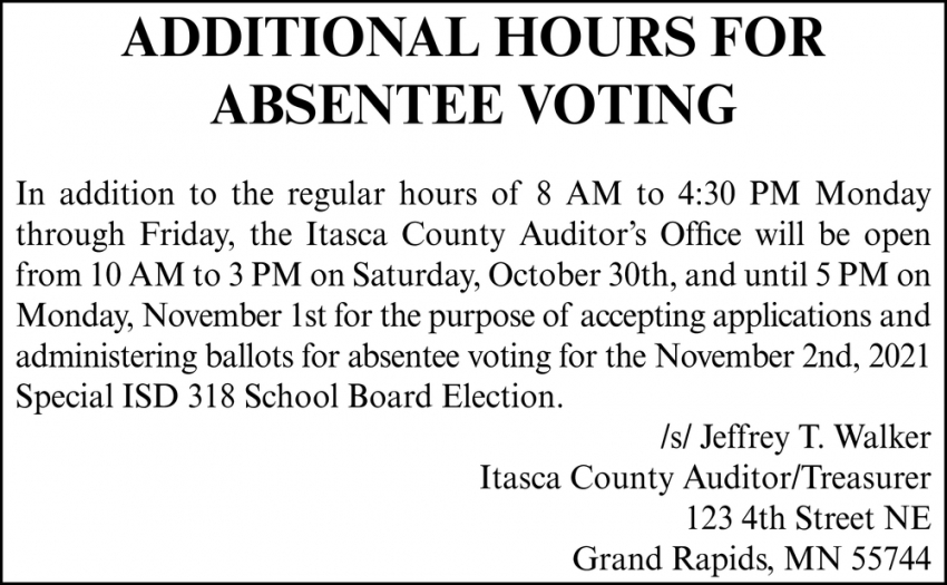 Additional Hours For Absentee Voting