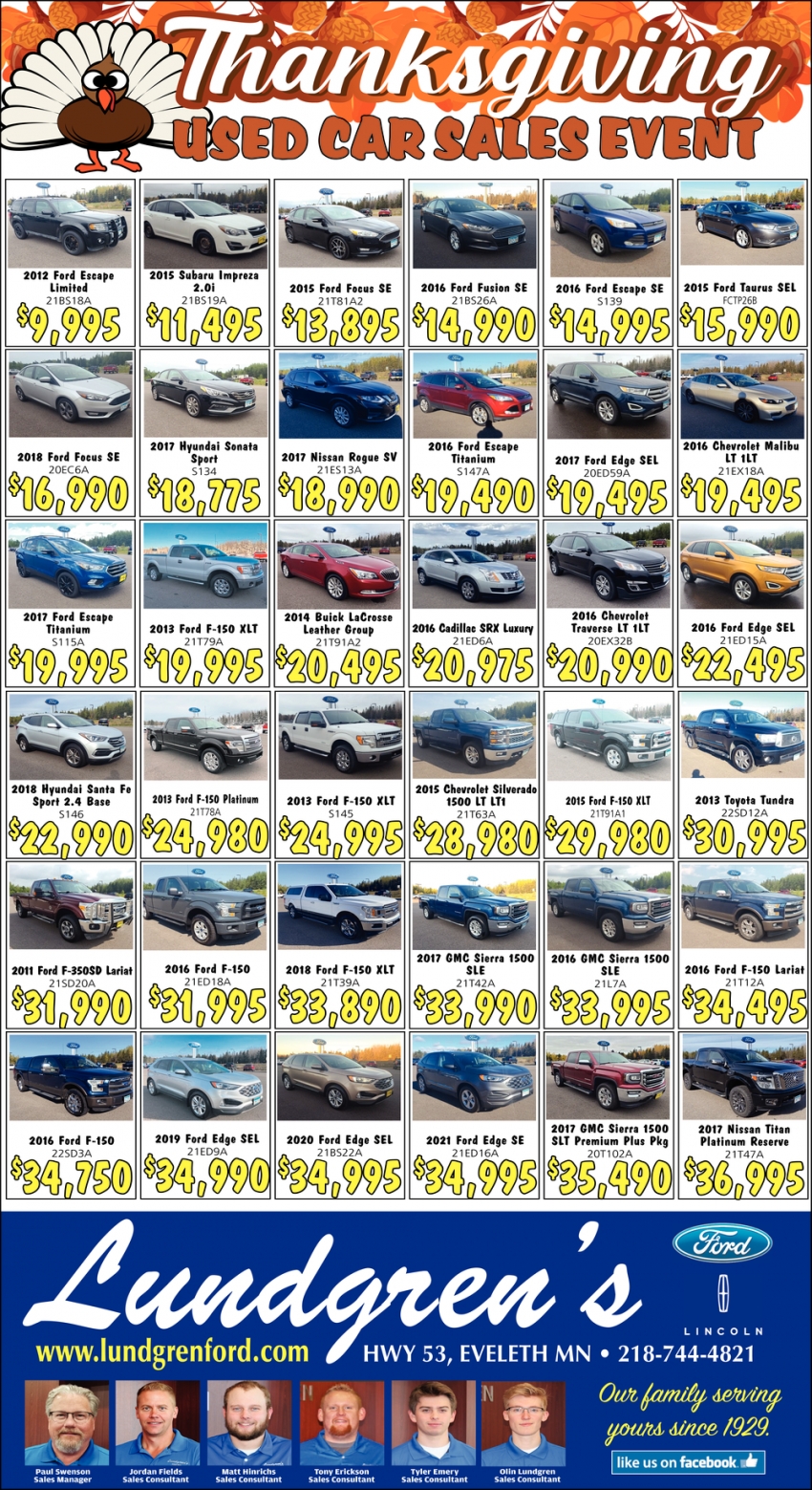 Thanksgiving Used Car Sales Event 