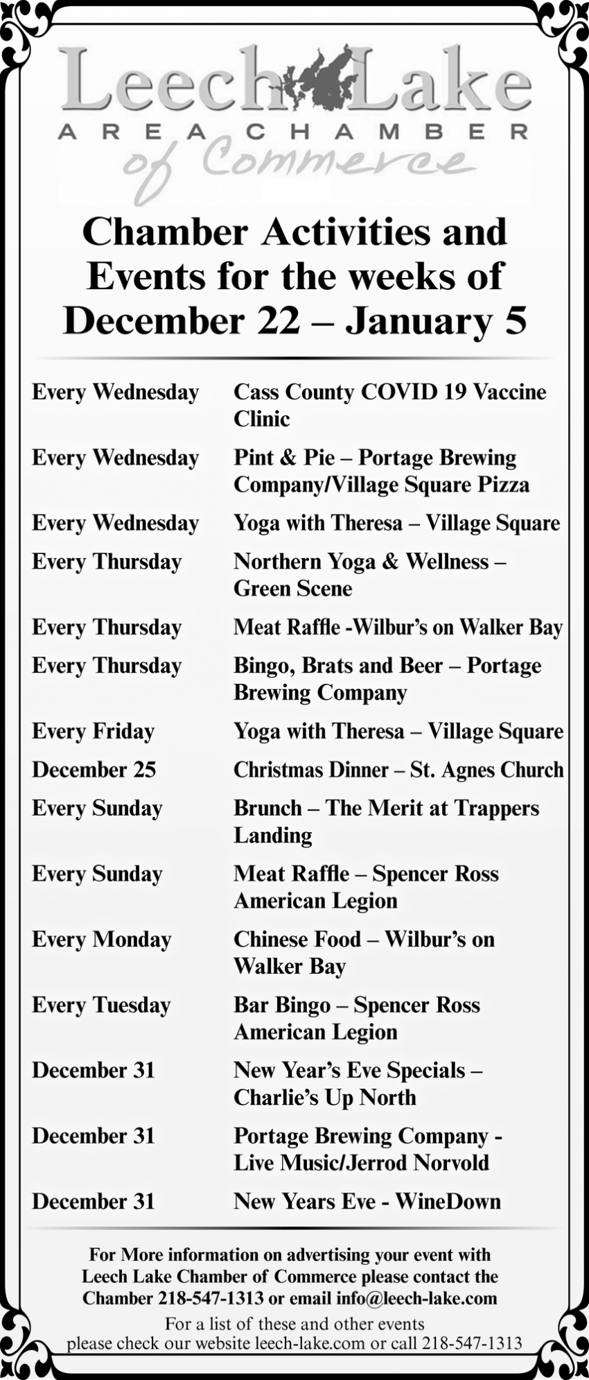 Chamber Activities And Events For The Weeks Of December 22 - January 5